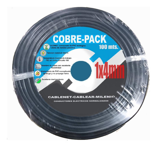 Cable Unipolar Normalizado Cobre 1x4mm Por Rollo De 100mts