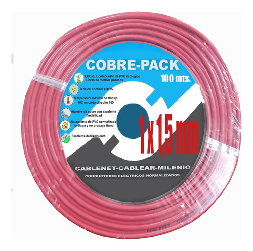 Cable Unipolar Normalizado Cablenet 1 X 1.5  100 Mts