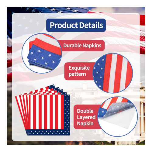 40 Servilletas Americanas De Papel Azul Y Blanco