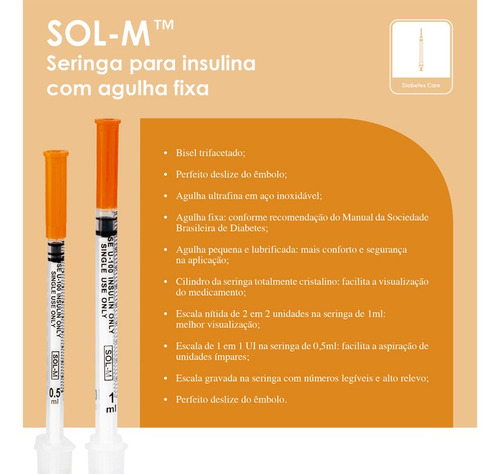Seringa De Insulina 0,5ml C/ Agulha Fixa 0,30mm X 8mm Bag C/