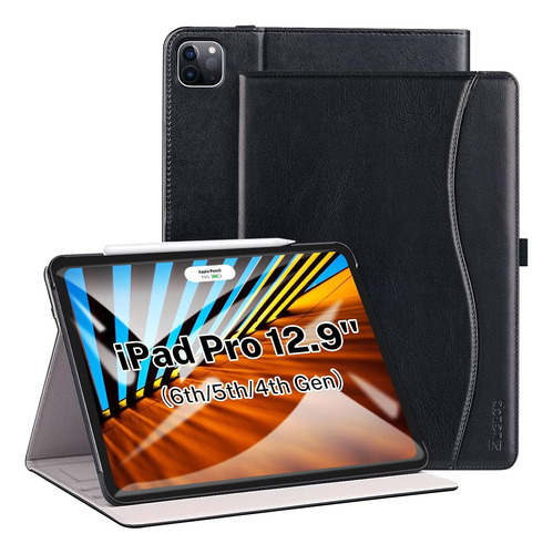 Funda Cuero Pu Negra Para iPad Pro 12.9 6/5/4 Gen 2022/21/20