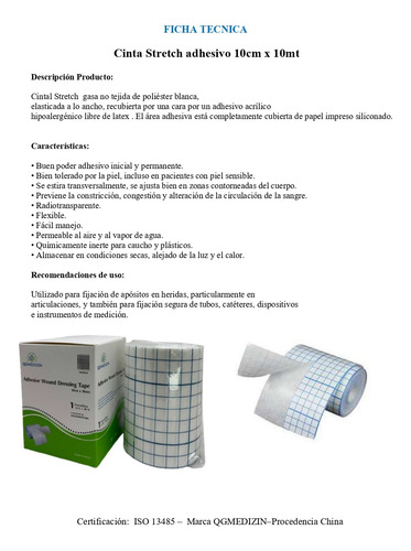 Pack 2 Unidades-cinta Stretch Adhe,10cm X 10mt,tipo Fixomull