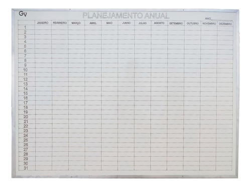 Quadro Branco Planejamento Anual 120x90 Cm Mold. Alumínio