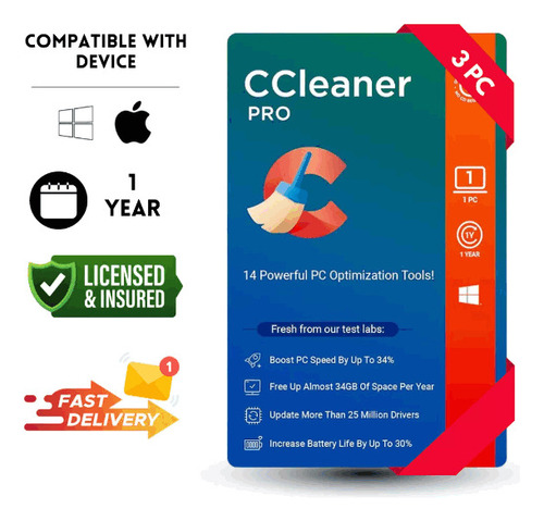 Ccleaner Professional Licencia 1 Año [ Código Digital ] 3 Pc