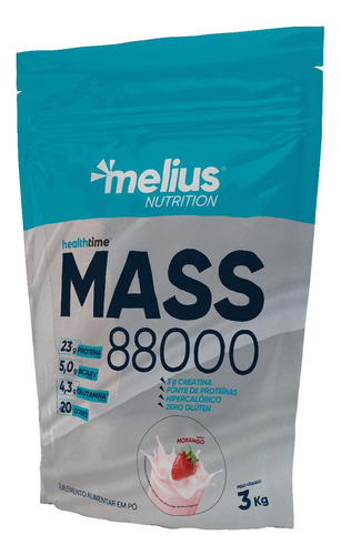 Suplemento Em Pó Melius - Mass 88000 Proteínas- Refil 3kg Sabor Morango