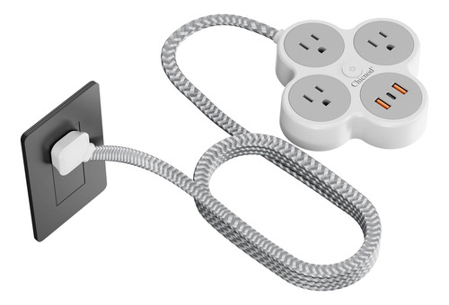 Regleta De Alimentación Pared 6 En 1 Con 3 Salidas Ca, Usb Y