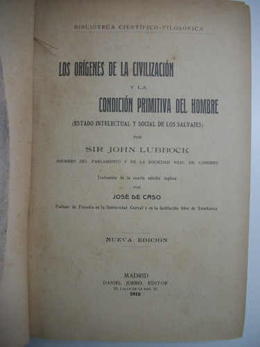 Los Orígenes De La Civilización Y La Condición Primitiv C119 (Usado)