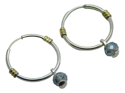 Aros Argollas Cubanas Plata Y Oro 22 Mm Con Dijes 