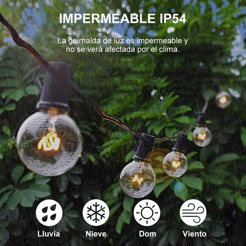 Imagen 5 de 8 de Guirnalda De Luces 25+2 Focos 7.6 Metro Exterior Impermeable