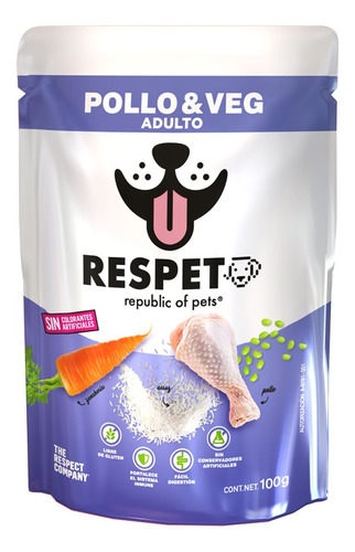 Respet alimento húmedo para perro adulto sabor pollo y vegetales 30 sobres 100gr