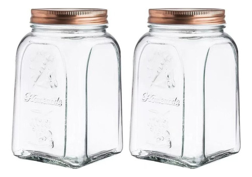 Set 2 Frasco Brocal Especiero Vidrio 1.4 L Tapa Rosca Color Transparente