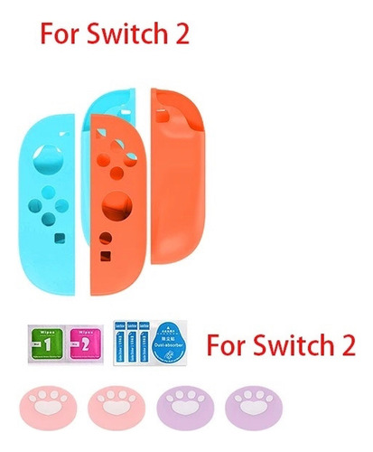 Pack Full Estuche Funda Mica Grips + Para Nintendo Switch 2 Rosa Chicle