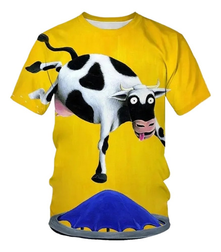 Camiseta De Manga Corta Con Estampado 3d De Vaca Animal