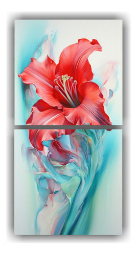 140x70cm Cuadro Decorativo De Pared A Flores Amaryllis Rojas