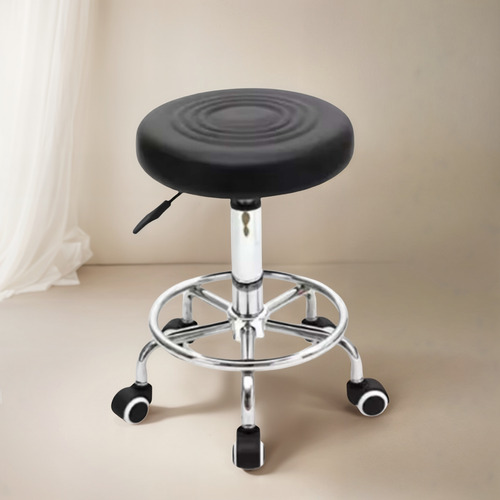 Silla Taburete Giratorio 5 Ruedas Reposa Pies Negro