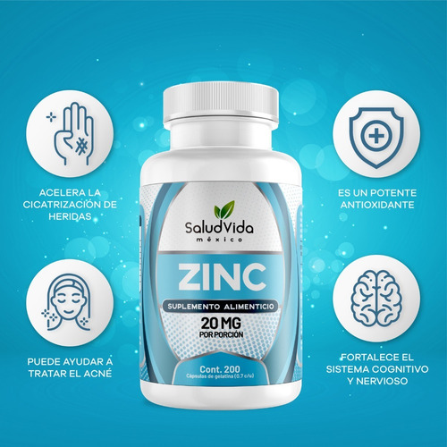 Imagen 3 de 3 de Gluconato De Zinc 200 Cápsulas Saludvida México