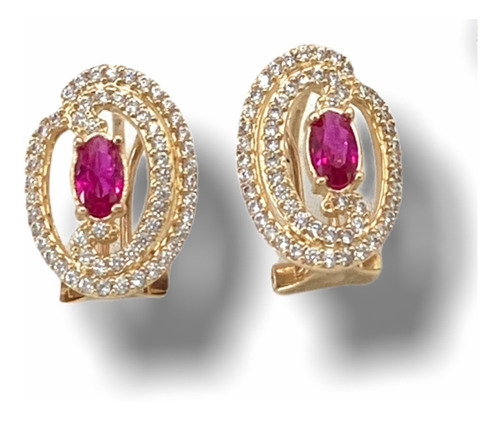 Aretes De Oro Para Dama Con Zirconia Rosa 10 Quilates