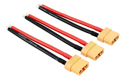 Pack 3pcs Conectores Xt90 Hembra Con Cable 12awg De 10cm