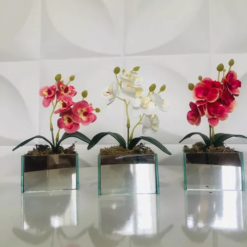 Três Vasinhos Mini Arranjo De Orquídeas Vaso Espelhado | MercadoLivre