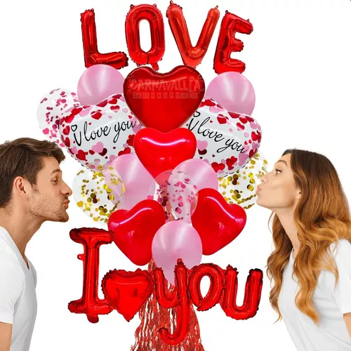 Kit Globos Amor I Love You Valentin Corazones Decorar 20 Pz