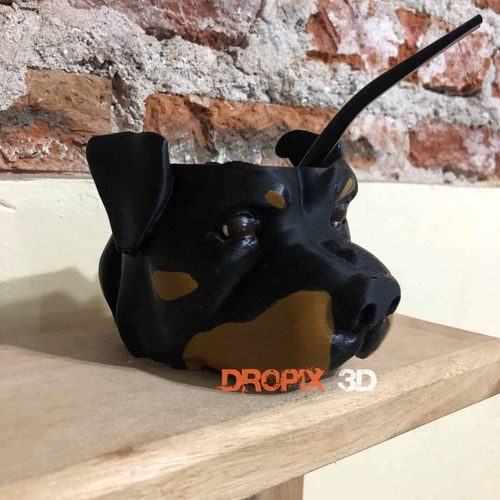 Imagen 3 de 8 de Mate 3d Rottweiler Incluye Bombilla Pintado A Mano Perro