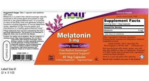 Now Foods Melatonina Apoyo Al Ciclo Del Sueño 5mg 60caps Sfn | MercadoLibre