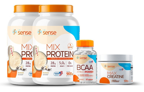 Kit 2x Whey Mix Protein + Creatina + Bcaa - Sense Nutrition Sabor Baunilha