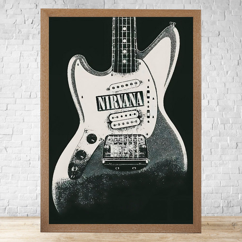 Cuadro Guitarra Nirvana 30x40 Cm Con Vidrio Colgable C321 Marrón Claro Clasico