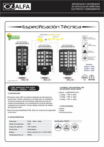Lampara Alumbrado Publico Farol 400w Solar Piscinas Cocheras