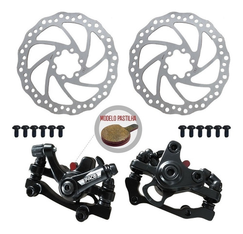 Imagem 2 de 6 de Kit Bike Freios A Disco Mecanico + Cubos 36 Furos Alumínio