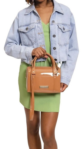 Bolsa Petite Jolie Lana Baú Alça De Mão E Transversal Longa Cor Caramelo