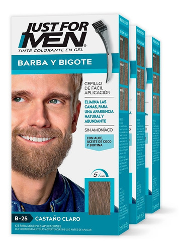  Tinte Just For Men Barba Y Bigote 3 Pack Tono Castaño claro