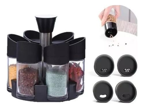 Set De 6 Especieros Condimento Base Giratorio 360 Cocina