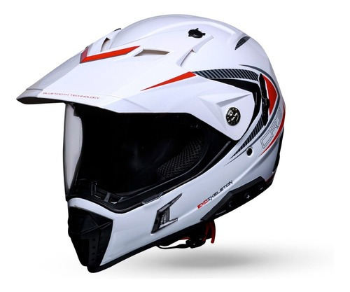 Casco Para Moto Talla M Certificado Bluetooth Rojo Cr3 Vento Color Blanco Diseño Exoskeleton