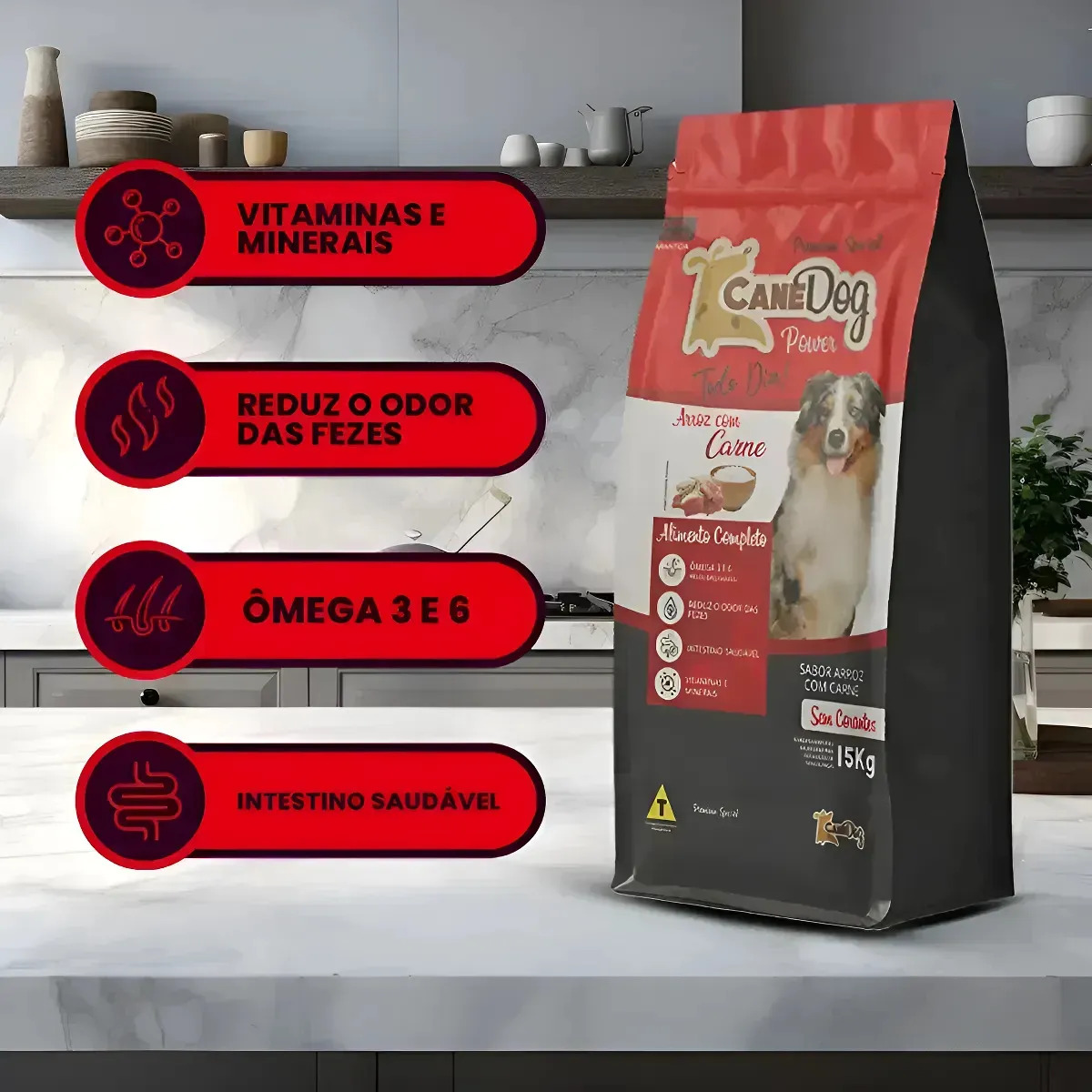 Ração Cães Adultos Premium 15kg Carne 22% Proteína Linha CaneDog Power