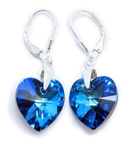 Aros Con Cristral Swarovski Corazon 14mm Plata