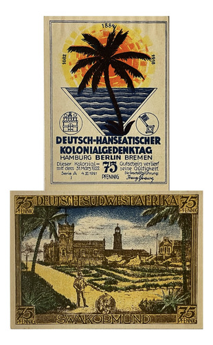 Cédula África Alemã (namíbia) - 75 Pfenning - 1922 - Fe