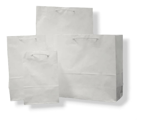 50 Bolsas Papel Kraft Blanco Con Asas 30x30x12cm Ecológica 