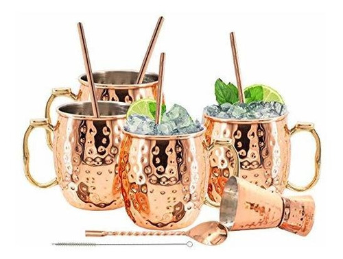 Kitchen Science Moscow Mule Mugs, Stainless Steel Lined Copp