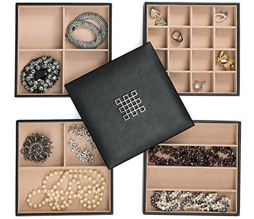 Imagen 1 de 7 de Organizador Para Joyas 4 Bandejas Apilables Y Tapa Con Espej