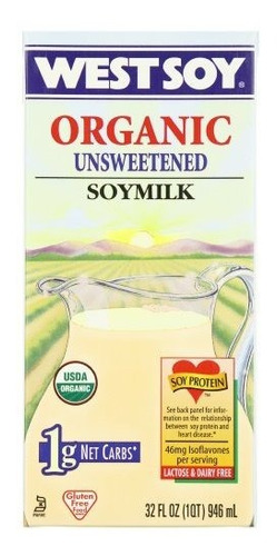 Westsoy Leche De Soya Sin Azúcar Orgánica, Libre De Gluten, 