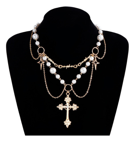 Collar Simple Con Cuentas De Perlas En Capas De Estilo Punk
