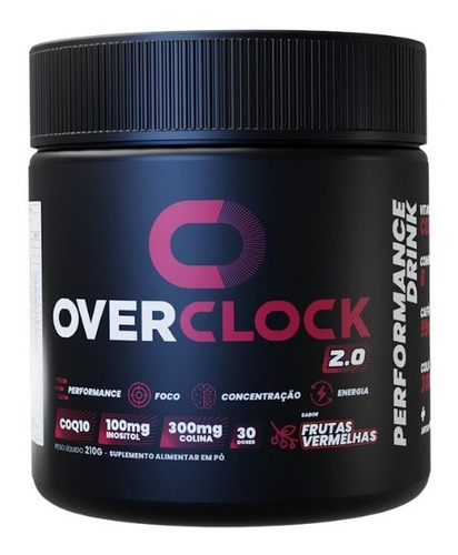 Suplemento em pó Overclock  Overclock 2.0 cafeína Overclock 2.0 sabor  frutas vermelhas em pote de 210g