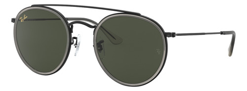 Óculos de sol polarizados Ray-Ban Round Double Bridge Standard armação de metal cor polished black, lente green de cristal clássica, haste polished black de metal - RB3647N