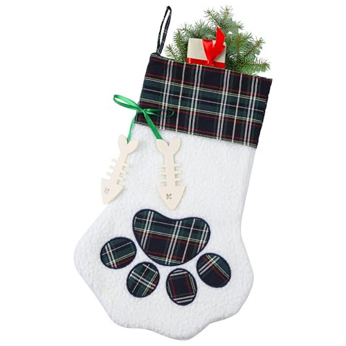 Stocking Plush Paw Para Mascotas En Navidad