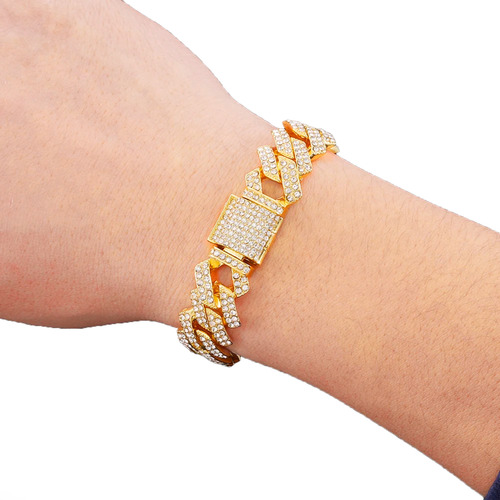 Pulsera Brazalete Cubana Strass Zigg 013 22cms - Dorada