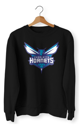Buzo Nba Cuello Redondo Charlotte Hornets Logo Completo N
