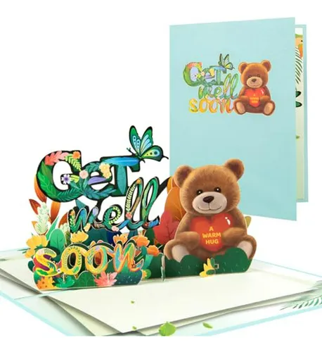 Tarjeta Pop Up Get Well 3d - Oso, Mensaje De Ánimo