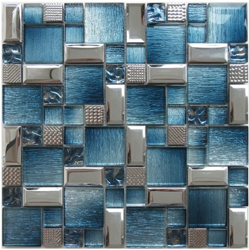 Malla Mosaico Azulejo Cenefa Vidrio/acero Azul Fiji T