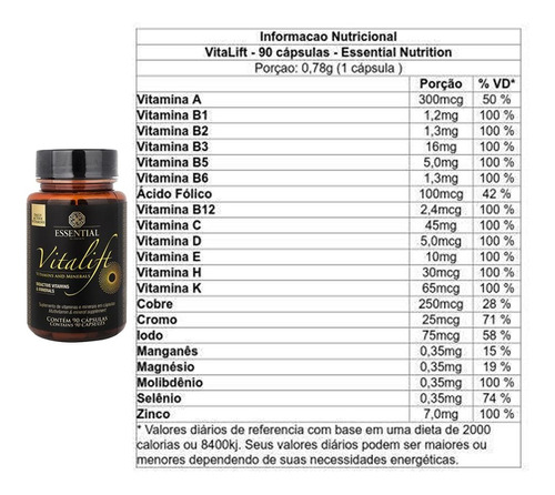 Vitalift 90 Cápsulas - Essential Nutrition - Polivitaminico | Parcelamento  sem juros